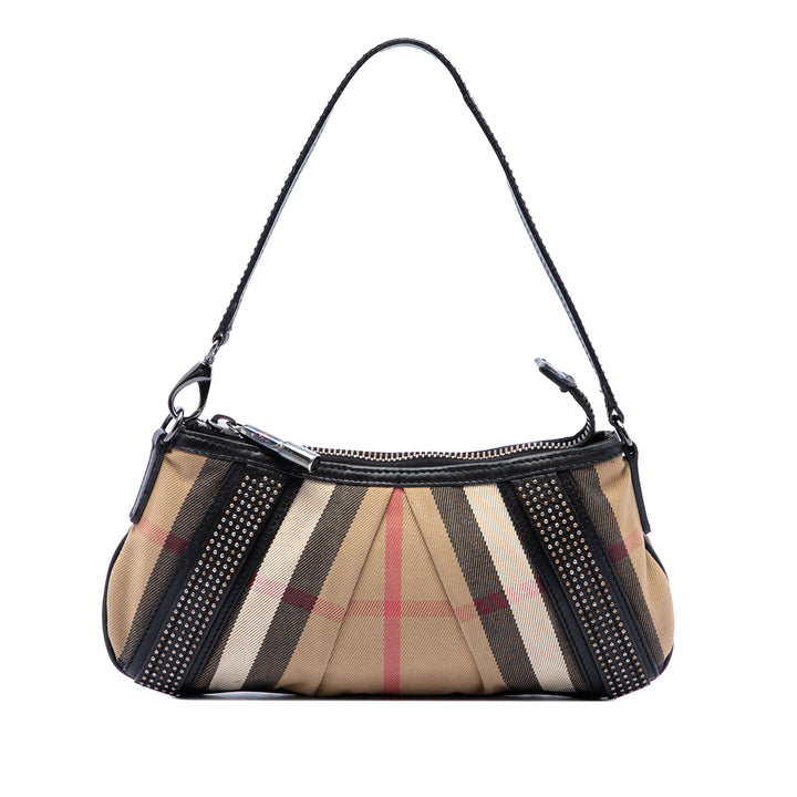 Burberry Sac porté épaule clouté à finitions House Check Marron – vue principale – GABY PARIS