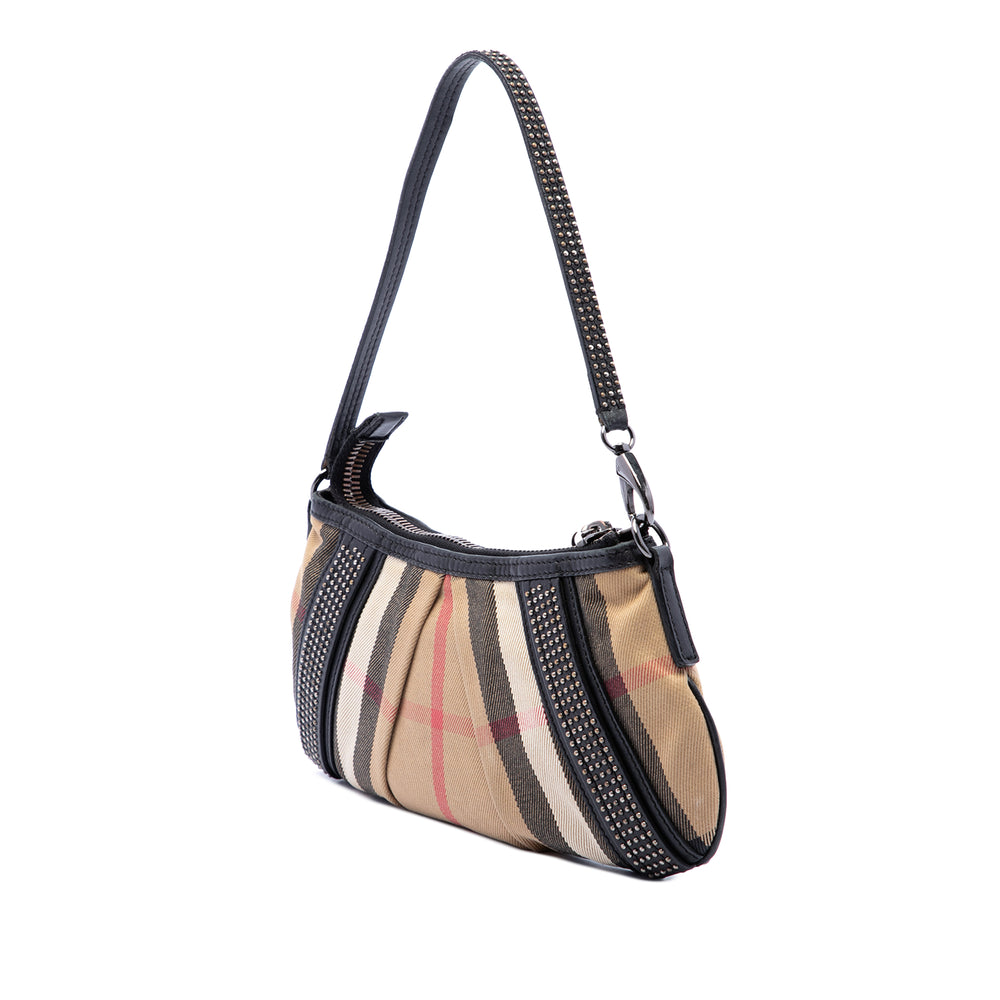 Burberry Sac porté épaule clouté à finitions House Check Marron – vue 2 – GABY PARIS