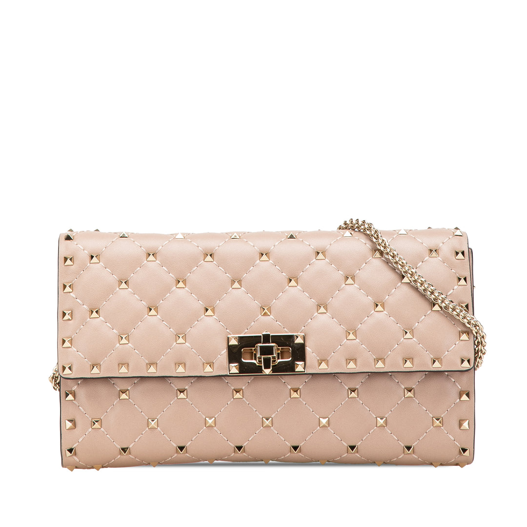 Nappa Rockstud Spike Wallet On Chain Brown - Gaby Paris