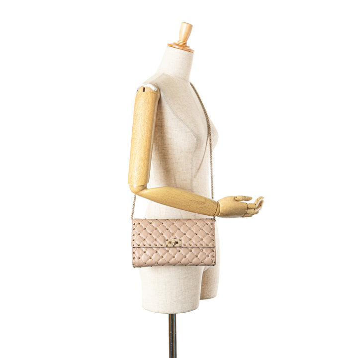Nappa Rockstud Spike Wallet On Chain Brown - Gaby Paris