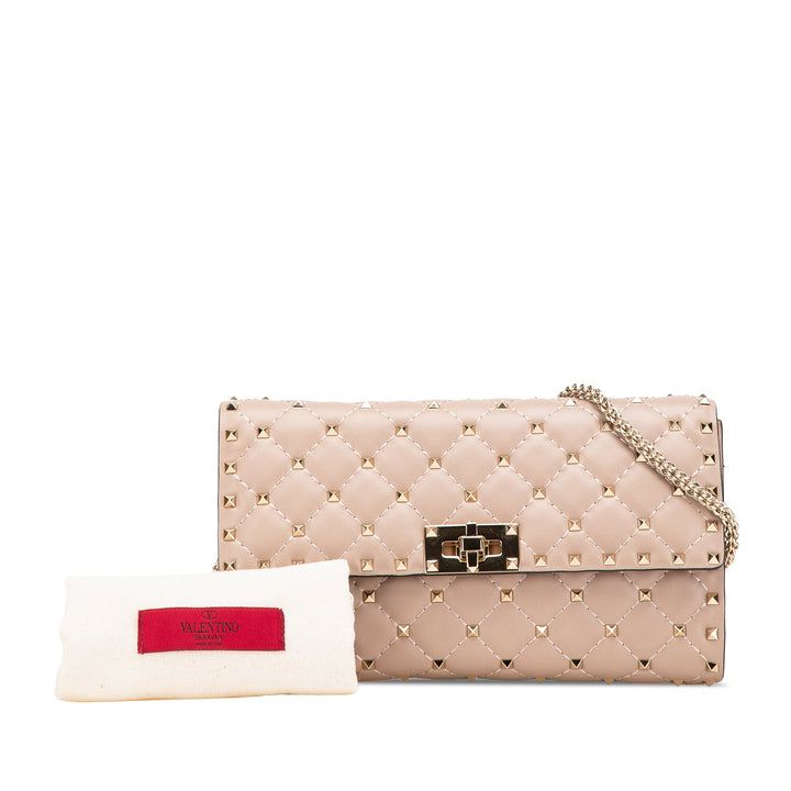 Nappa Rockstud Spike Wallet On Chain Brown - Gaby Paris