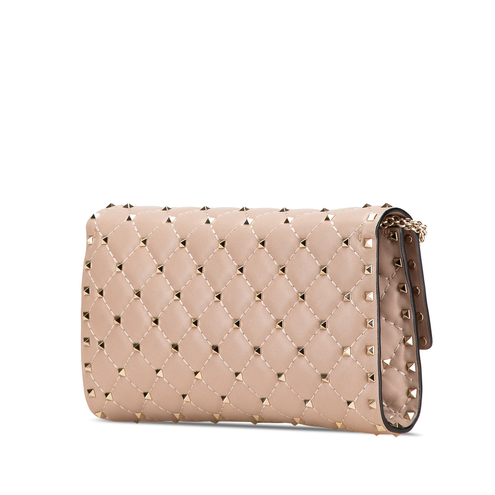 Nappa Rockstud Spike Wallet On Chain Brown - Gaby Paris