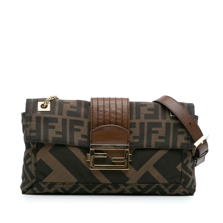 Fendi Zucca Toile and Cuir Chain Maxi Baguette Marron