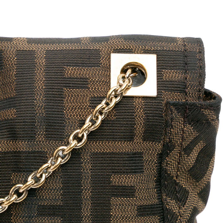 Fendi Zucca Toile and Cuir Chain Maxi Baguette Marron