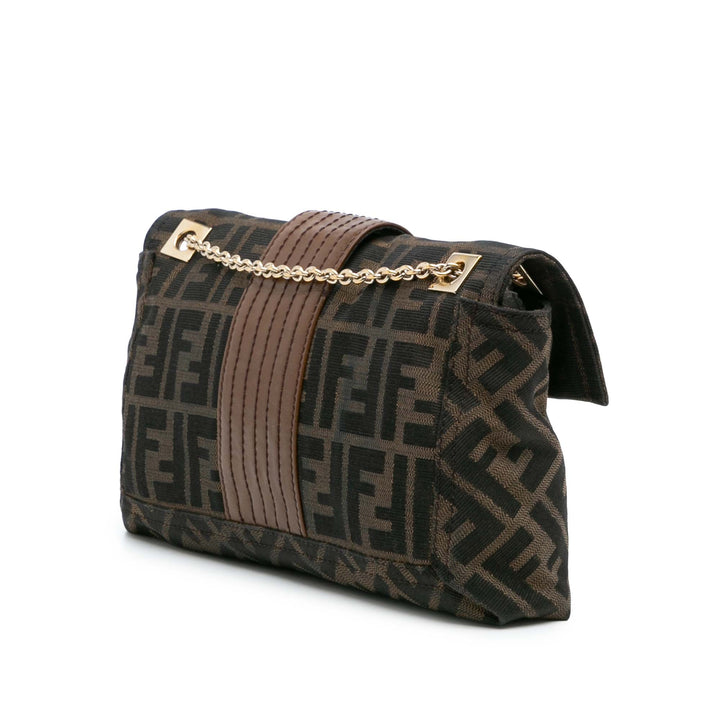 Fendi Zucca Toile and Cuir Chain Maxi Baguette Marron