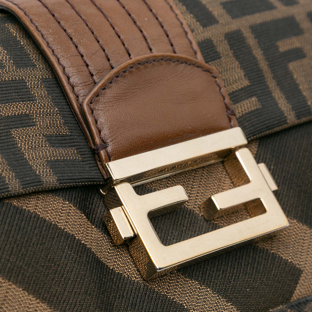 Fendi Zucca Toile and Cuir Chain Maxi Baguette Marron