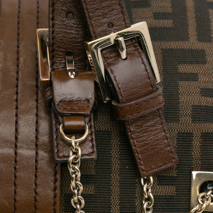 Fendi Zucca Toile and Cuir Chain Maxi Baguette Marron