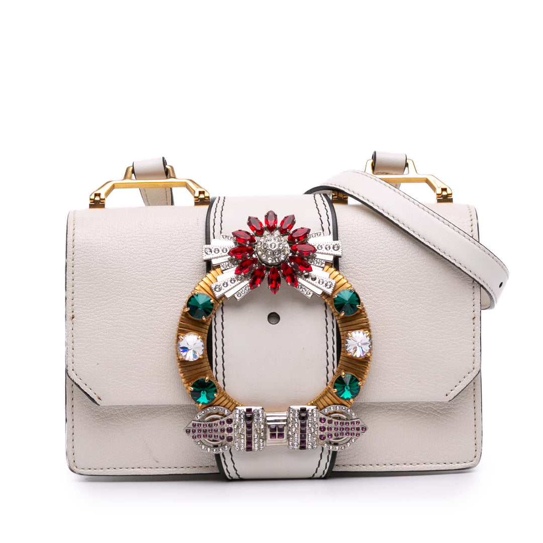 Goatskin Madras Soft Calf Crystal Embellished Crossbody White - Gaby Paris