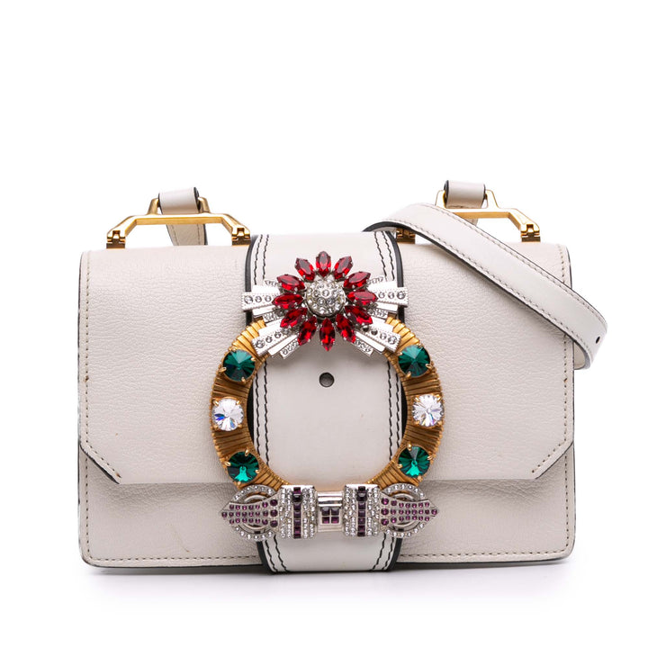 Goatskin Madras Soft Calf Crystal Embellished Crossbody White - Gaby Paris