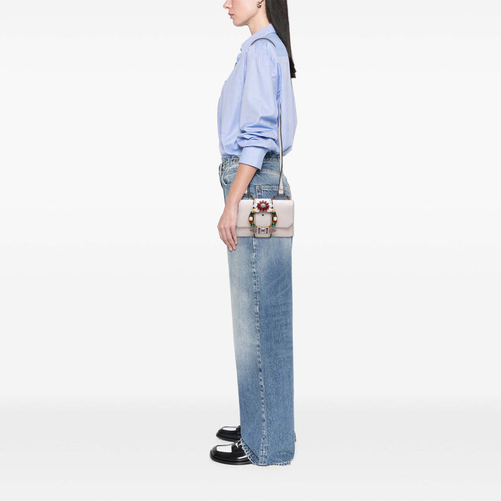 Goatskin Madras Soft Calf Crystal Embellished Crossbody White - Gaby Paris