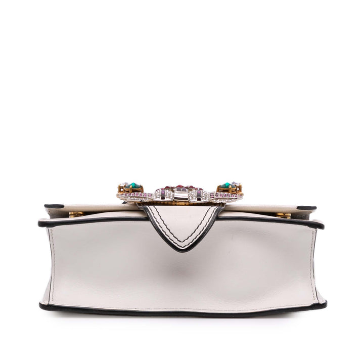 Goatskin Madras Soft Calf Crystal Embellished Crossbody White - Gaby Paris