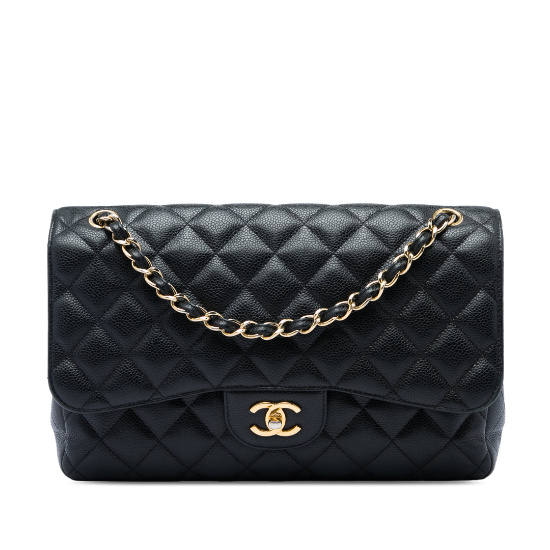 Classic Double rabat Jumbo Cuir caviar Noir