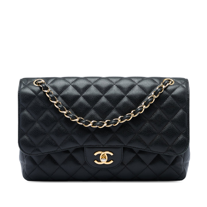 Classic Double rabat Jumbo Cuir caviar Noir