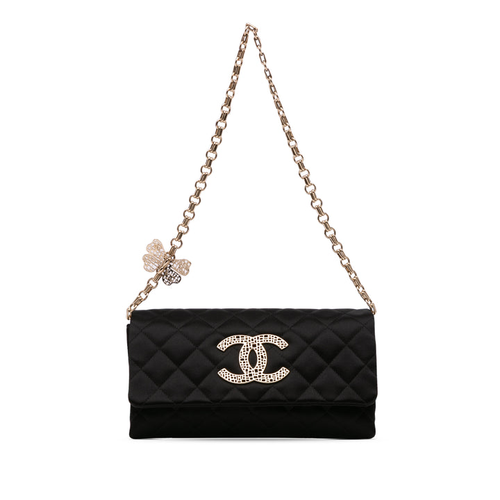 Chanel CC Quilted Satin Butterfly Chain Pochette Noir