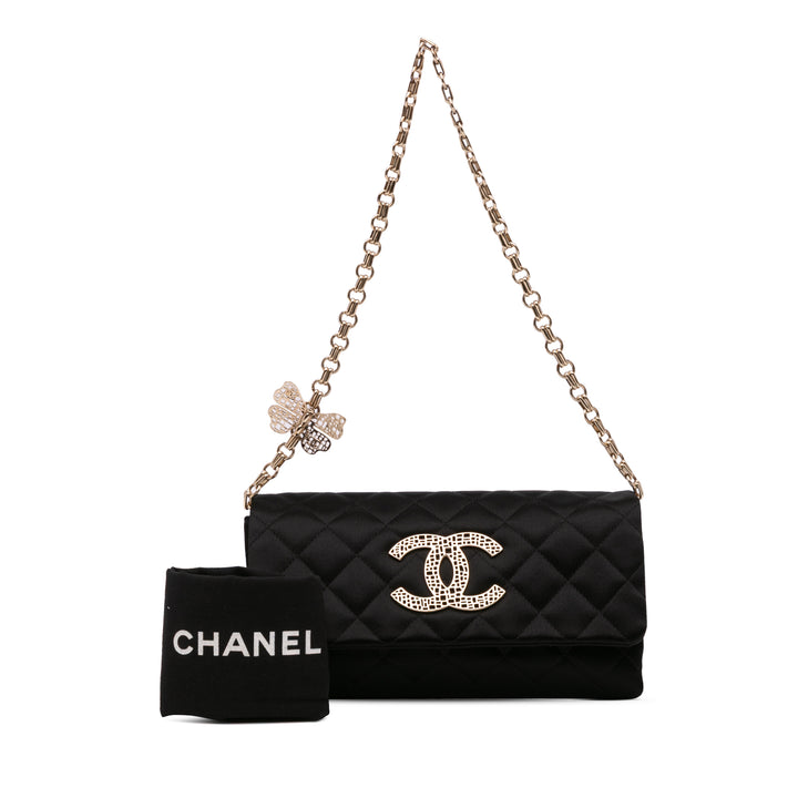 Chanel CC Quilted Satin Butterfly Chain Pochette Noir