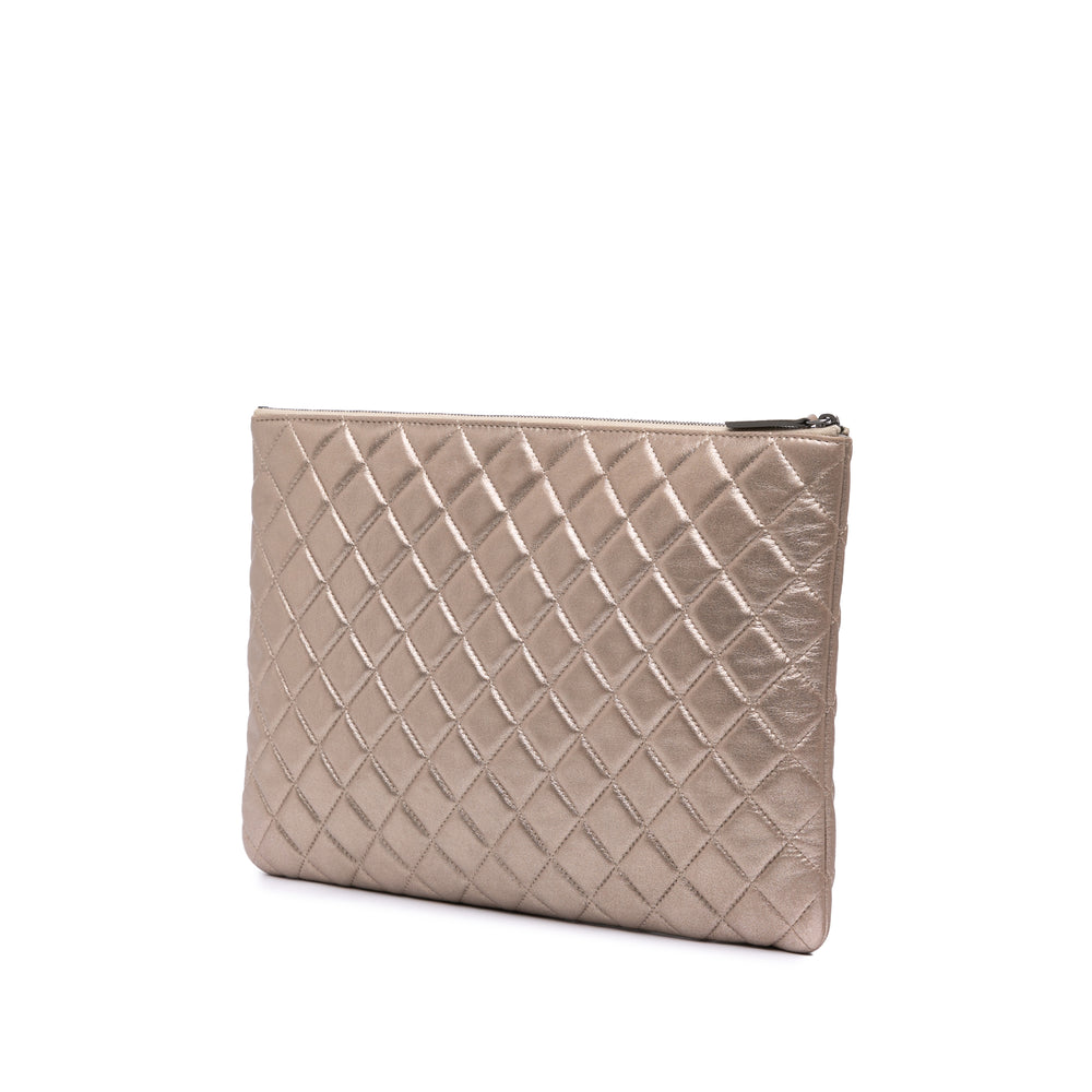 Large Quilted Metallic Lambskin O Case Clutch Gold - Gaby Paris