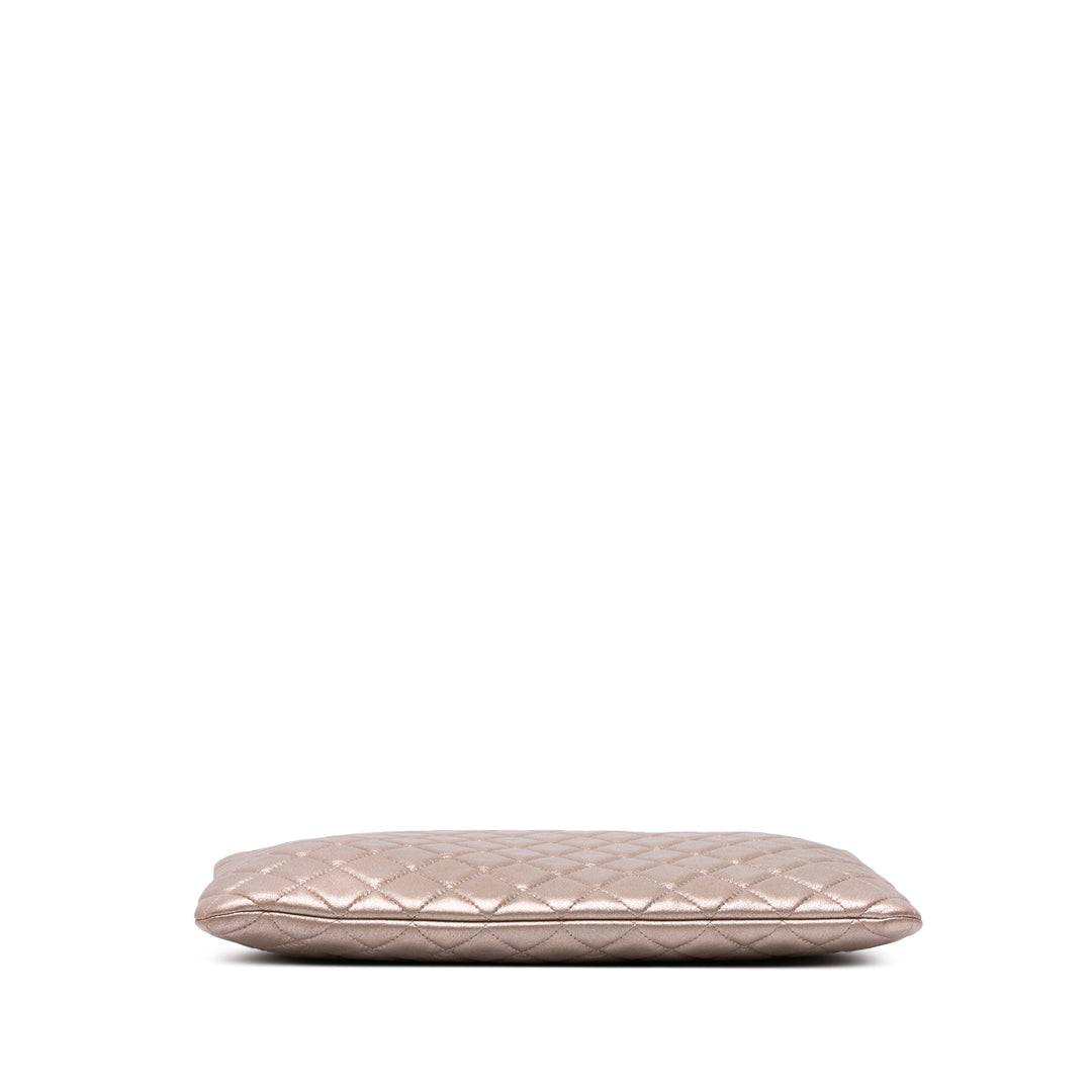 Large Quilted Metallic Lambskin O Case Clutch Gold - Gaby Paris