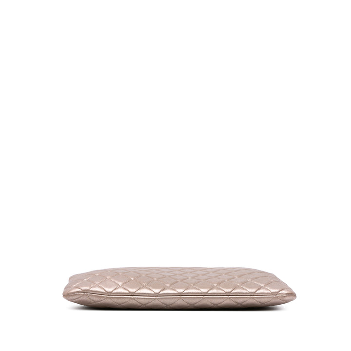 Large Quilted Metallic Lambskin O Case Clutch Gold - Gaby Paris