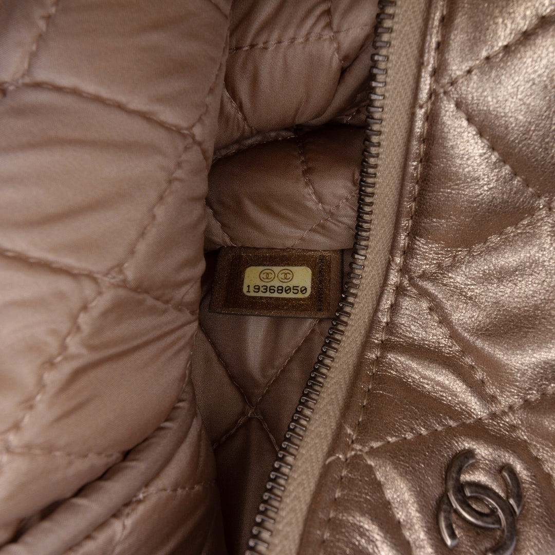 Large Quilted Metallic Lambskin O Case Clutch Gold - Gaby Paris