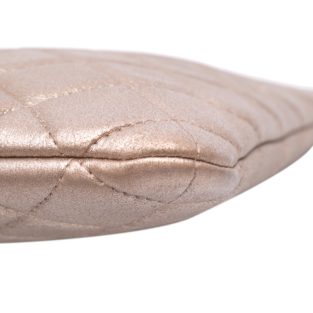 Large Quilted Metallic Lambskin O Case Clutch Gold - Gaby Paris
