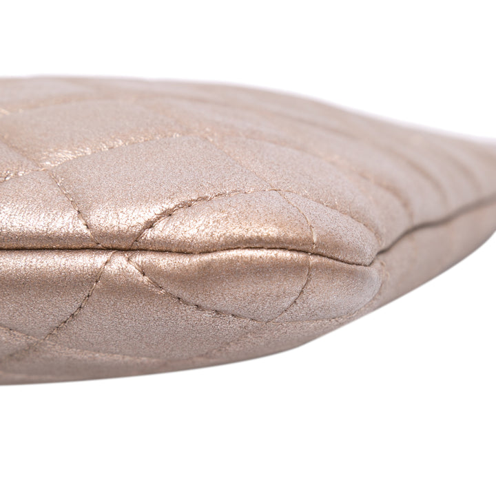 Large Quilted Metallic Lambskin O Case Clutch Gold - Gaby Paris