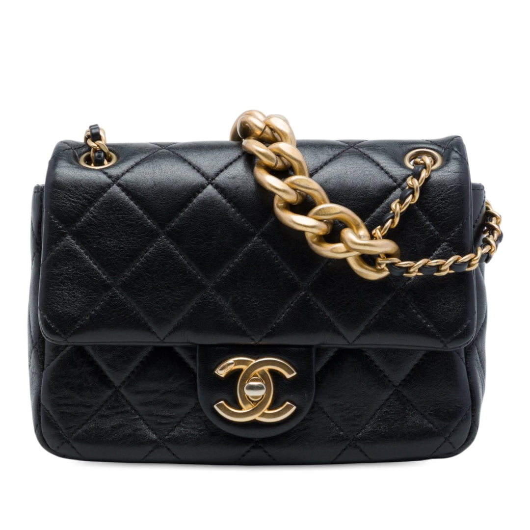 Chanel CC Matelassé Multi Chaîne Rabat simple Mini Cuir de veau Noir – vue principale – GABY PARIS