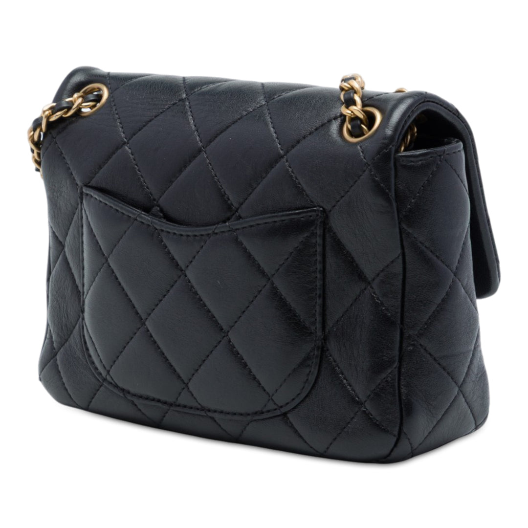 Chanel CC Matelassé Multi Chaîne Rabat simple Mini Cuir de veau Noir – vue 2 – GABY PARIS