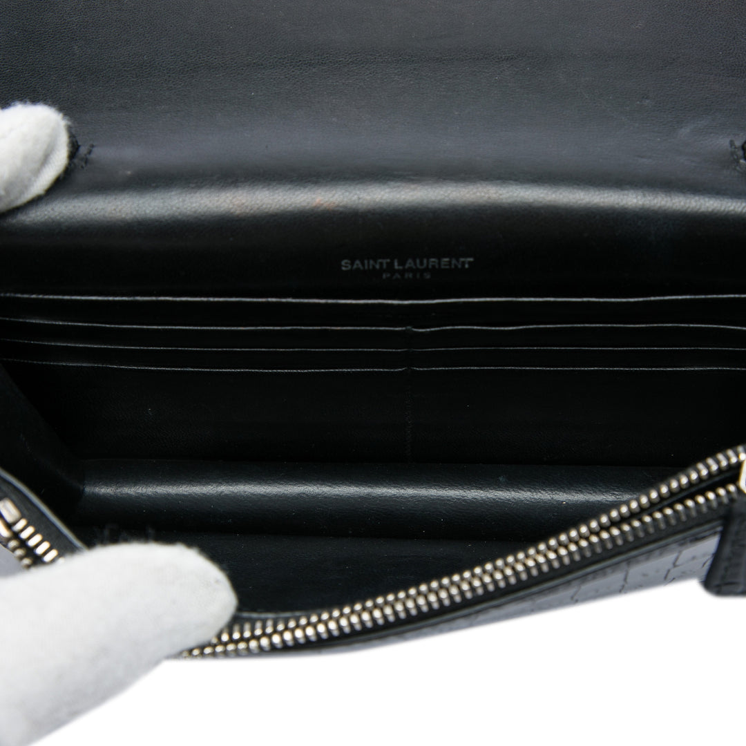 Saint Laurent Croc embossé Kate Pompon Wallet on Chain Noir – vue 4 – GABY PARIS