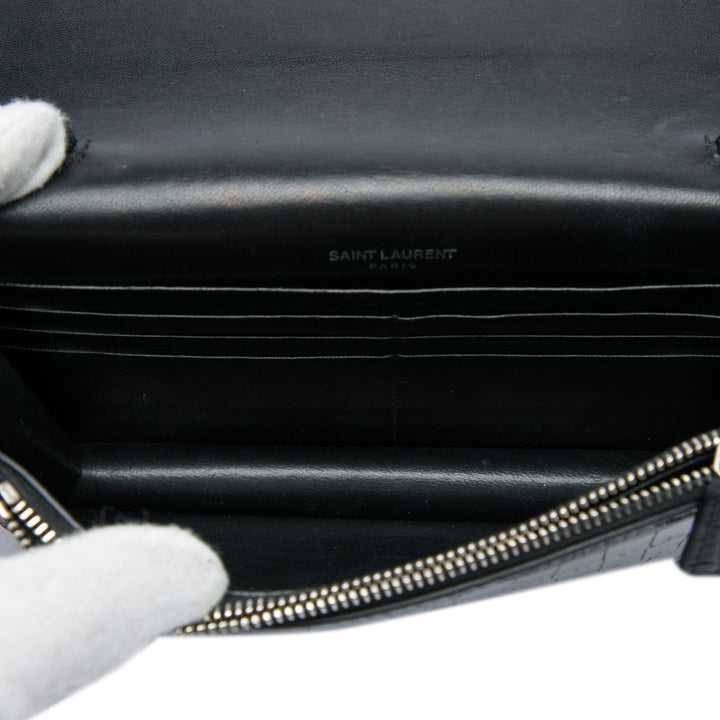 Saint Laurent Croc embossé Kate Pompon Wallet on Chain Noir – vue 4 – GABY PARIS