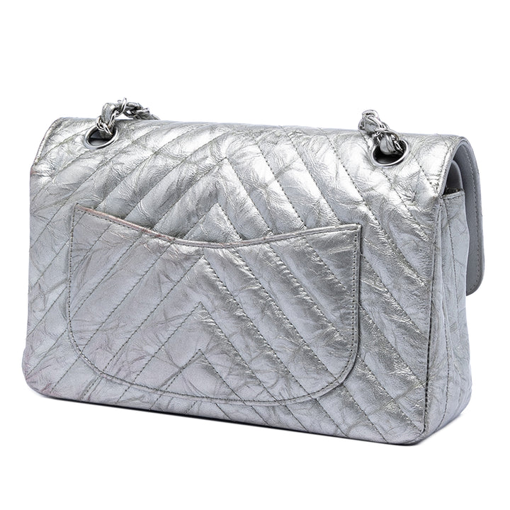Chanel Small Classic Chevron Metallic Crumpled Cuir de veau Double rabat