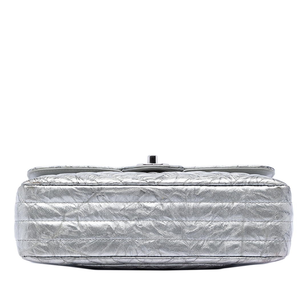 Chanel Small Classic Chevron Metallic Crumpled Cuir de veau Double rabat