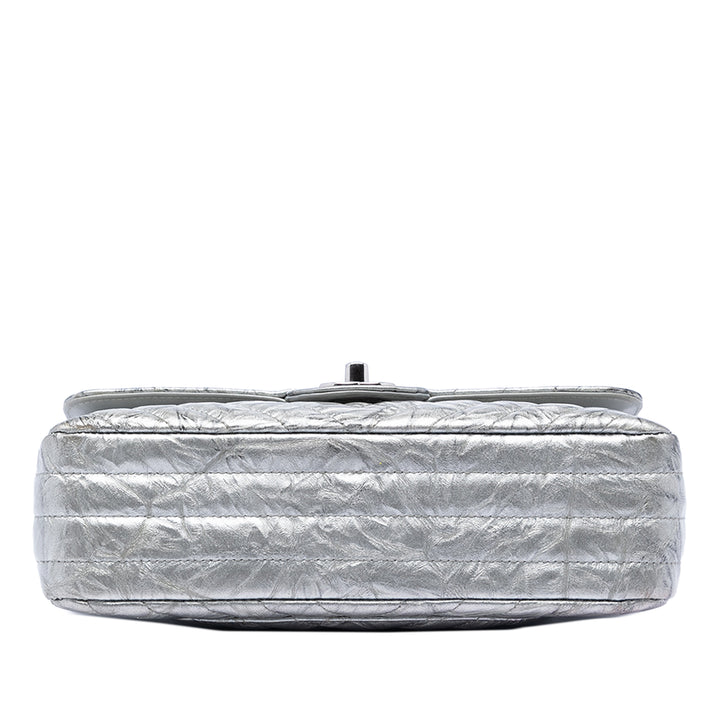 Chanel Small Classic Chevron Metallic Crumpled Cuir de veau Double rabat