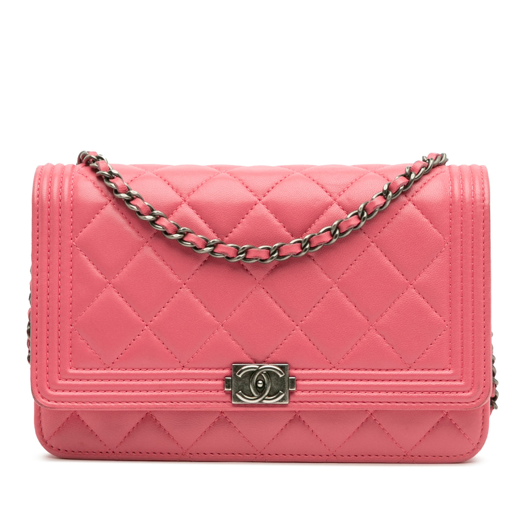 Lambskin Boy Wallet On Chain Pink - Gaby Paris