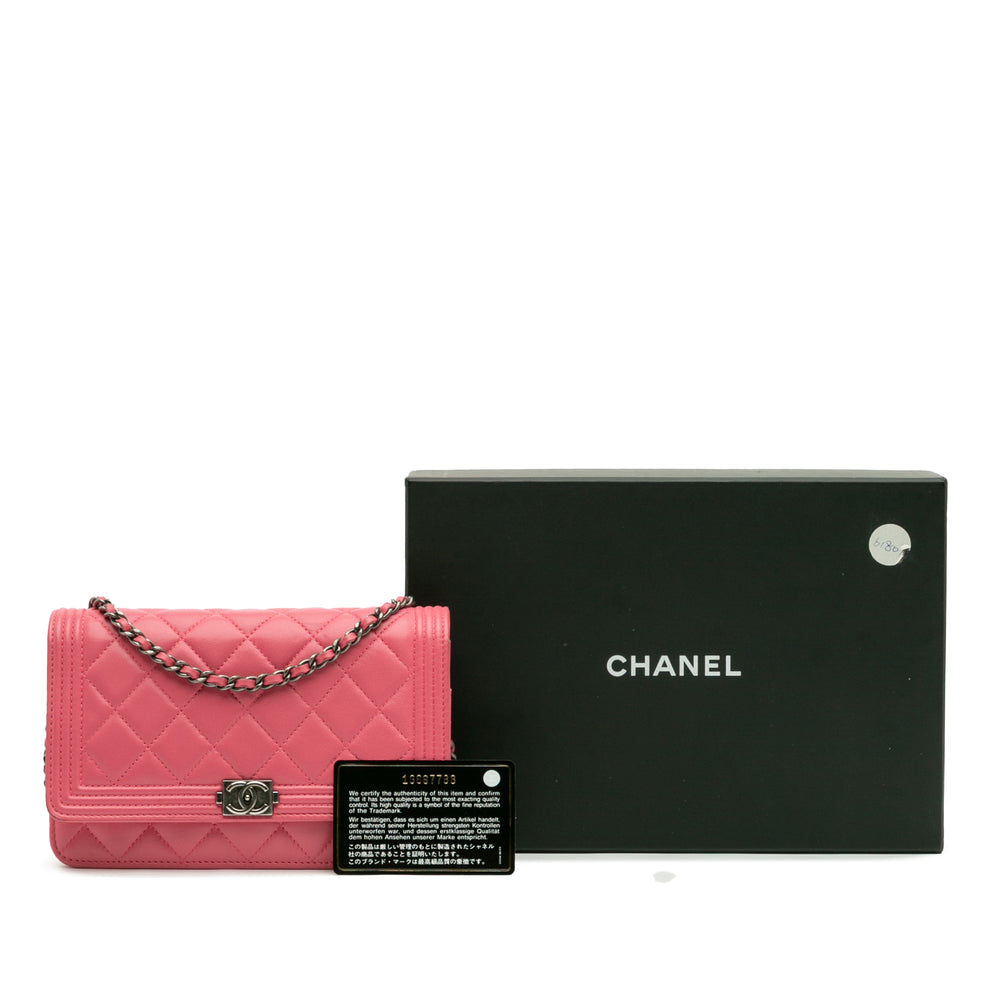 Lambskin Boy Wallet On Chain Pink - Gaby Paris
