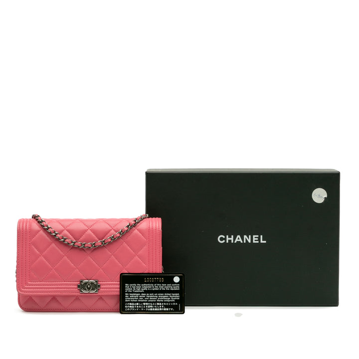 Lambskin Boy Wallet On Chain Pink - Gaby Paris