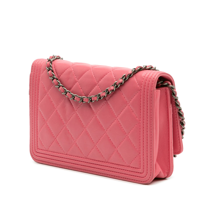 Lambskin Boy Wallet On Chain Pink - Gaby Paris