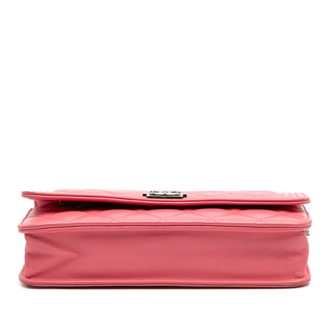 Lambskin Boy Wallet On Chain Pink - Gaby Paris