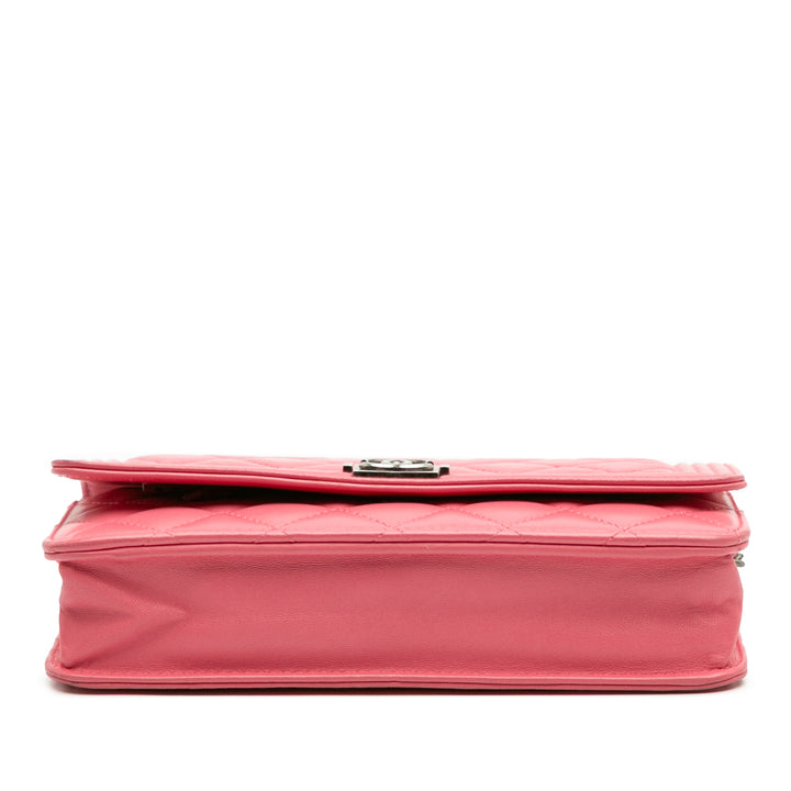 Lambskin Boy Wallet On Chain Pink - Gaby Paris