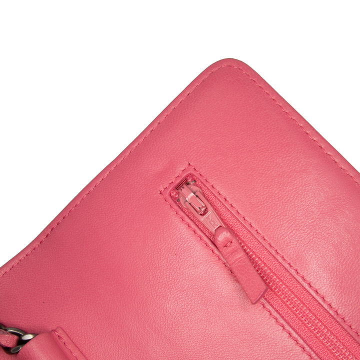 Lambskin Boy Wallet On Chain Pink - Gaby Paris