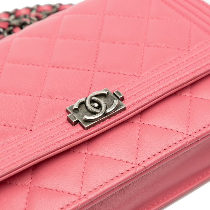 Lambskin Boy Wallet On Chain Pink - Gaby Paris