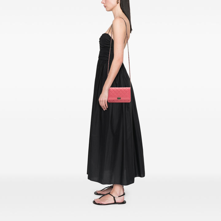 Lambskin Boy Wallet On Chain Pink - Gaby Paris