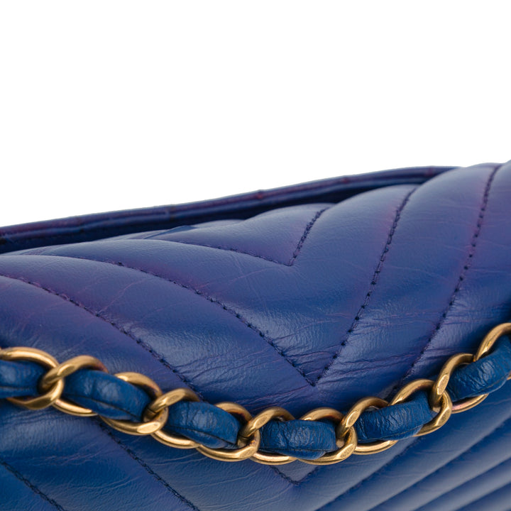 Mini Chevron Quilted Lambskin Rectangular Flap Bag Blue - Gaby Paris