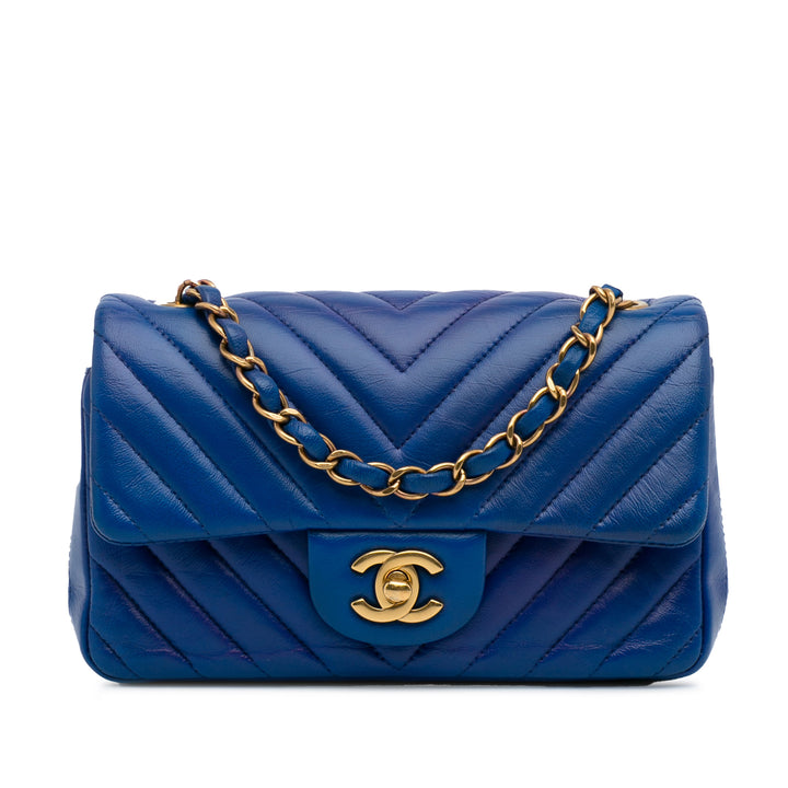 Mini Chevron Quilted Lambskin Rectangular Flap Bag Blue - Gaby Paris