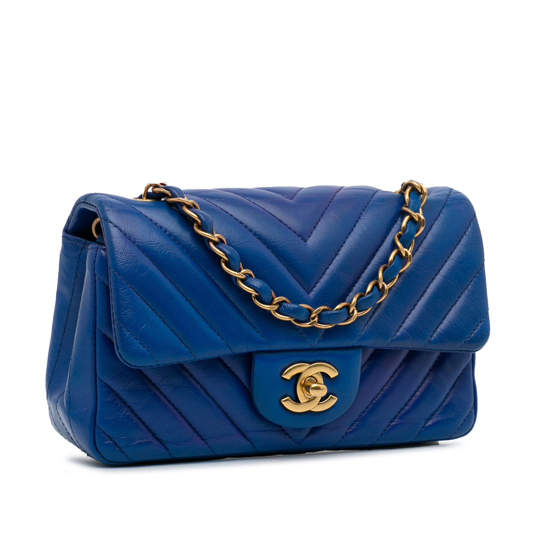 Mini Chevron Quilted Lambskin Rectangular Flap Bag Blue - Gaby Paris