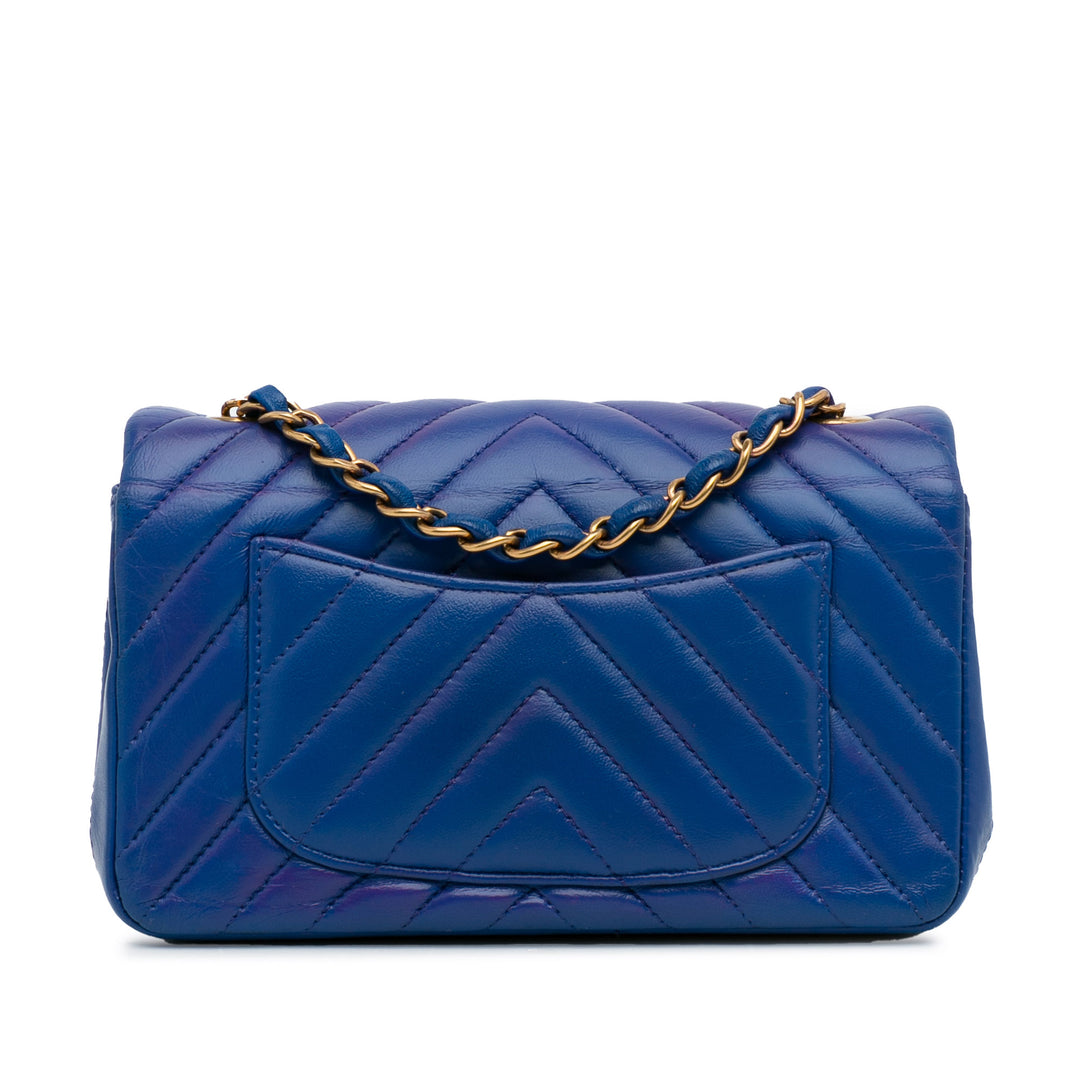 Mini Chevron Quilted Lambskin Rectangular Flap Bag Blue - Gaby Paris