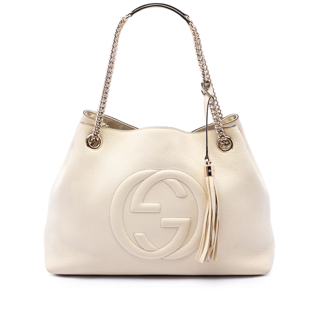 Gucci Cabas Soho chaîne Moyen Cuir de veau Blanc – vue principale – GABY PARIS