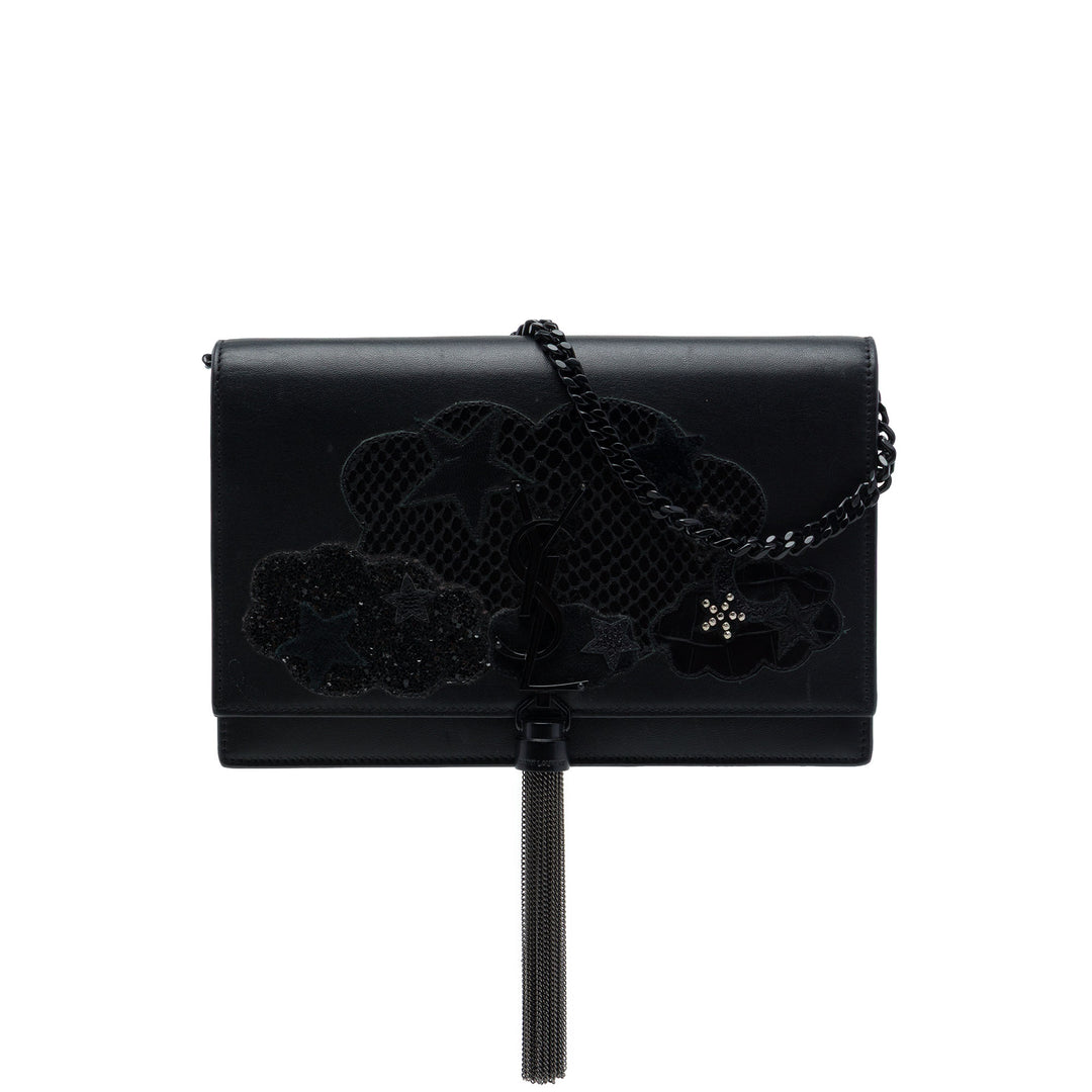 Saint Laurent Cloud Star Applique Classic Kate Pompon Wallet on Chain Cuir de veau Noir – vue principale – GABY PARIS
