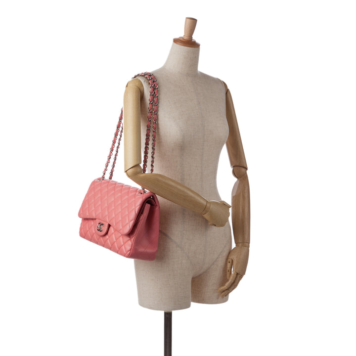 Jumbo Classic Lambskin Double Flap Pink - Gaby Paris