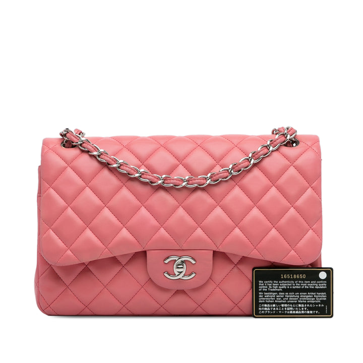 Jumbo Classic Lambskin Double Flap Pink - Gaby Paris