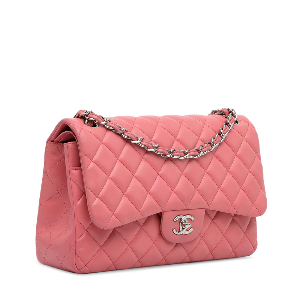 Jumbo Classic Lambskin Double Flap Pink - Gaby Paris